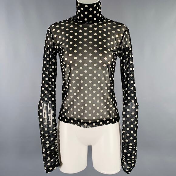 NOIR KEI NINOMIYA Size XS Black White Polka Dot Polyester Turtleneck Pullover - Picture 1 of 6